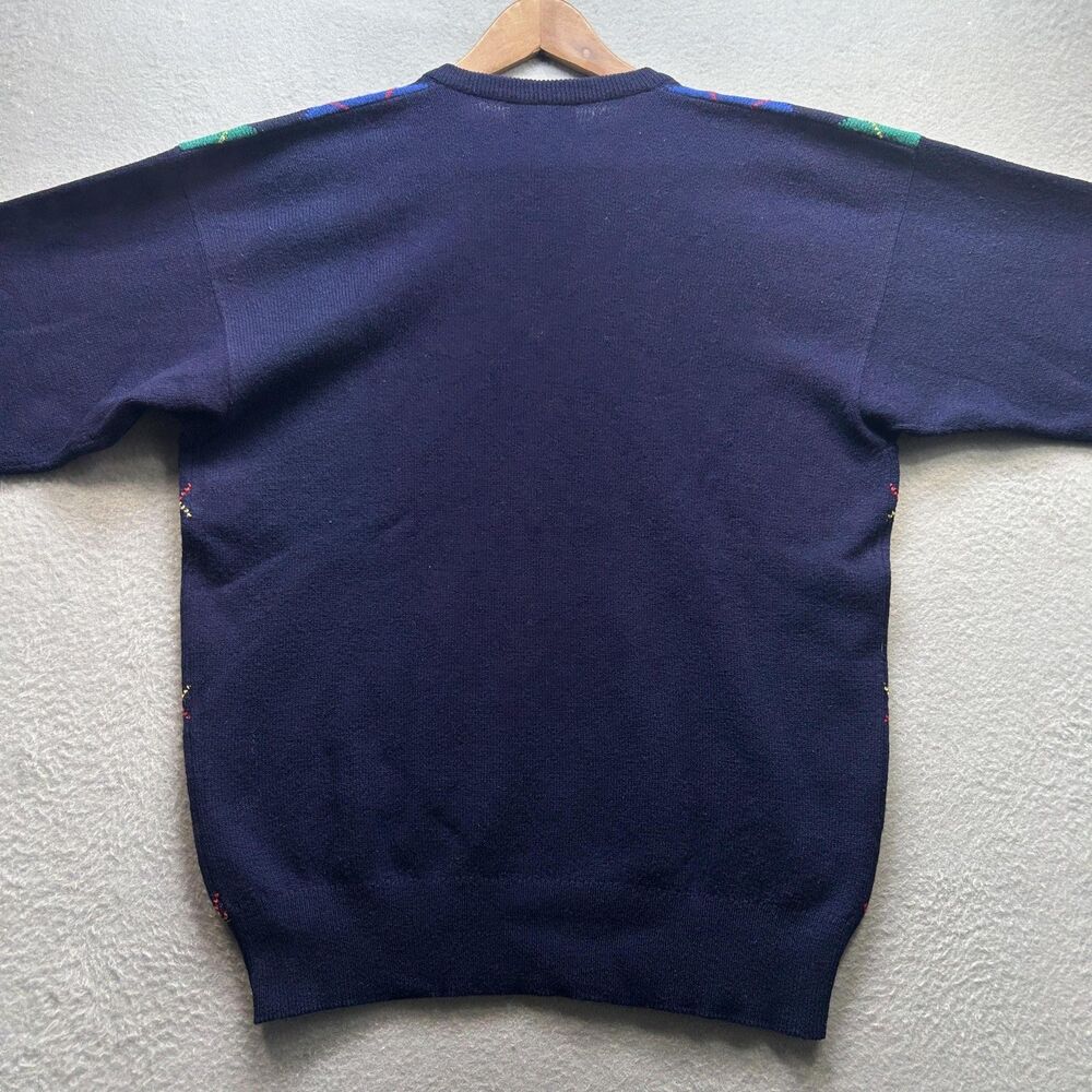 Vintage Mr. Rogers Sweater Mens Large Navy Argyle V Neck Made in Scotland Preppy - Picture 7 of 9